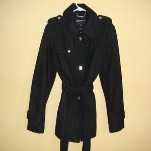Women's Express Wool Blend Coat Belted Pea Coat Size Medium, Black